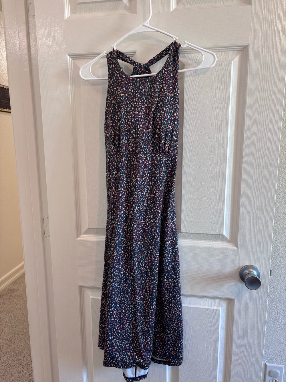 Prana Jewel Dress MIDI Sleeveless Black Fl Dress with Keyhole Back